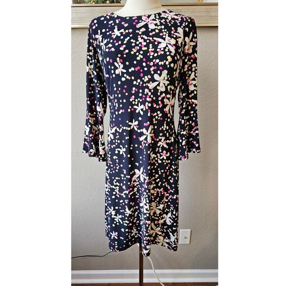 Tommy Hilfiger Polka Dot Floral Bell Sleeve Shift Dress Women Size 4 Black Multi - Picture 1 of 6